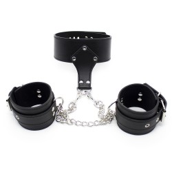 leather lockable neck collar with handcuffs