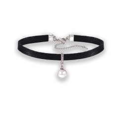 single pearl pendant woven pu collar